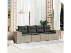 Sale vidaXL 4-tlg Garten-Sofagarnitur mit Kissen Hellgrau Poly Rattan Modell 10