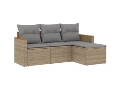 Online vidaXL 4-tlg Garten-Sofagarnitur mit Kissen Beige Poly Rattan Modell 75