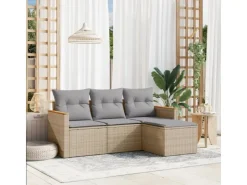 Online vidaXL 4-tlg Garten-Sofagarnitur mit Kissen Beige Poly Rattan Modell 75