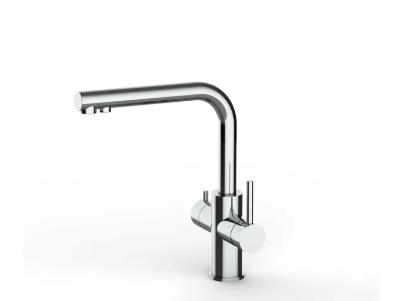VIZIO Kurzversion 5 Wege Wasserhahn Küchenarmatur Edelstahl Massiv mit 360° Schwenkbarem L Auslauf Hochglanz Poliert Einhebelmischer