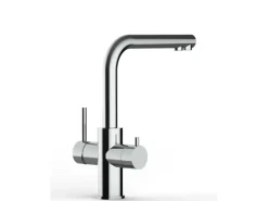 VIZIO Kurzversion 5 Wege Wasserhahn Küchenarmatur Edelstahl Massiv mit 360° Schwenkbarem L Auslauf Hochglanz Poliert Einhebelmischer