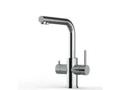 VIZIO Kurzversion 5 Wege Wasserhahn Küchenarmatur Edelstahl Massiv mit 360° Schwenkbarem L Auslauf Hochglanz Poliert Einhebelmischer