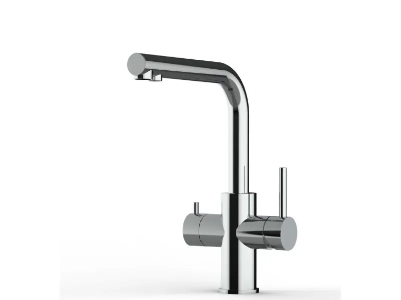 VIZIO Kurzversion 5 Wege Wasserhahn Küchenarmatur Edelstahl Massiv mit 360° Schwenkbarem L Auslauf Hochglanz Poliert Einhebelmischer