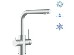 VIZIO Kurzversion 5 Wege Wasserhahn Küchenarmatur Edelstahl Massiv mit 360° Schwenkbarem L Auslauf Gebürstet