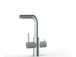 VIZIO Kurzversion 5 Wege Wasserhahn Küchenarmatur Edelstahl Massiv mit 360° Schwenkbarem L Auslauf Gebürstet