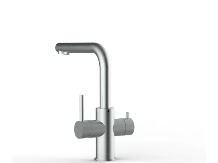 VIZIO Kurzversion 5 Wege Wasserhahn Küchenarmatur Edelstahl Massiv mit 360° Schwenkbarem L Auslauf Gebürstet
