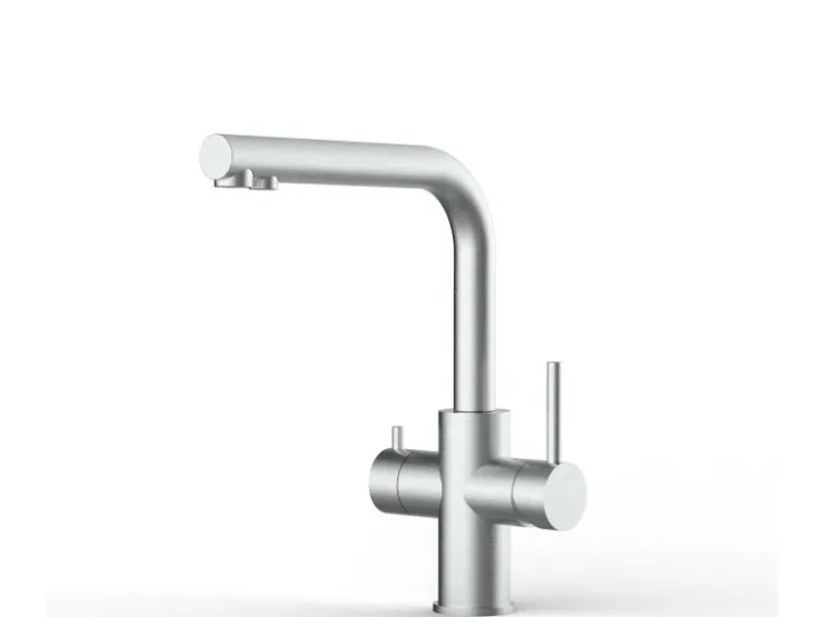 VIZIO Kurzversion 5 Wege Wasserhahn Küchenarmatur Edelstahl Massiv mit 360° Schwenkbarem L Auslauf Gebürstet