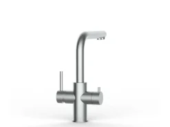 VIZIO Kurzversion 5 Wege Wasserhahn Küchenarmatur Edelstahl Massiv mit 360° Schwenkbarem L Auslauf Gebürstet