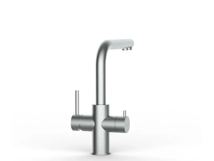 VIZIO Kurzversion 5 Wege Wasserhahn Küchenarmatur Edelstahl Massiv mit 360° Schwenkbarem L Auslauf Gebürstet