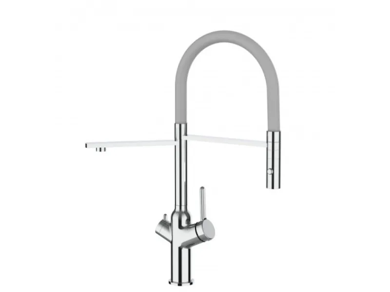 Best VIZIO 3 Wege Wasserhahn Küchenarmatur BOD mit 360° Schwenkbarem Auslauf Abnehmbare 2 Strahl Handbrause Verchromt Grau Ersatzteile Küchenarmatur