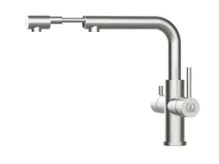 VIZIO 5 Wege Wasserhahn Küchenarmatur Edelstahl Massiv mit 360° Schwenkbarem U Auslauf Hochglanz Poliert Einhebelmischer