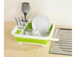 Discount Geschirrabtropfer faltbar Weiß-Grün Abtropfgestelle