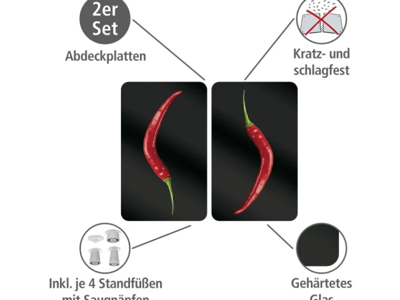 Outlet Herdabdeckplatten Universal Hot Peperoni 2er-Set Mehrfarbig Herdabdeckungen|Herde