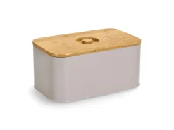 Zeller Küchenhelfer<Brotkasten Metall mit Bambusdeckel 30 cm x 18 cm x 14 cm Beige