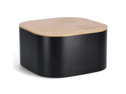 Zeller Küchenhelfer<Brotkasten Metall mit Bambusdeckel 14,5 cm x 26,5 cm x 26,5 cm Schwarz