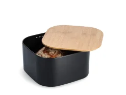 Zeller Küchenhelfer<Brotkasten Metall mit Bambusdeckel 14,5 cm x 26,5 cm x 26,5 cm Schwarz