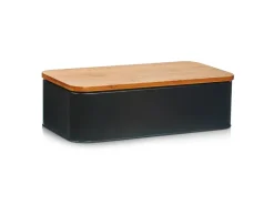 Discount Brotkasten Metall mit Bambusdeckel 42,5 cm x 23 cm x 12,3 cm Matt Vorratsbehälter