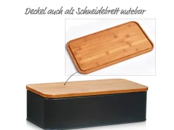 Discount Brotkasten Metall mit Bambusdeckel 42,5 cm x 23 cm x 12,3 cm Matt Vorratsbehälter