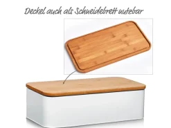 Best Zeller Brotkasten Metall mit Bambusdeckel Metall 42,5 x 23 x 12,3 cm Matt Weiß