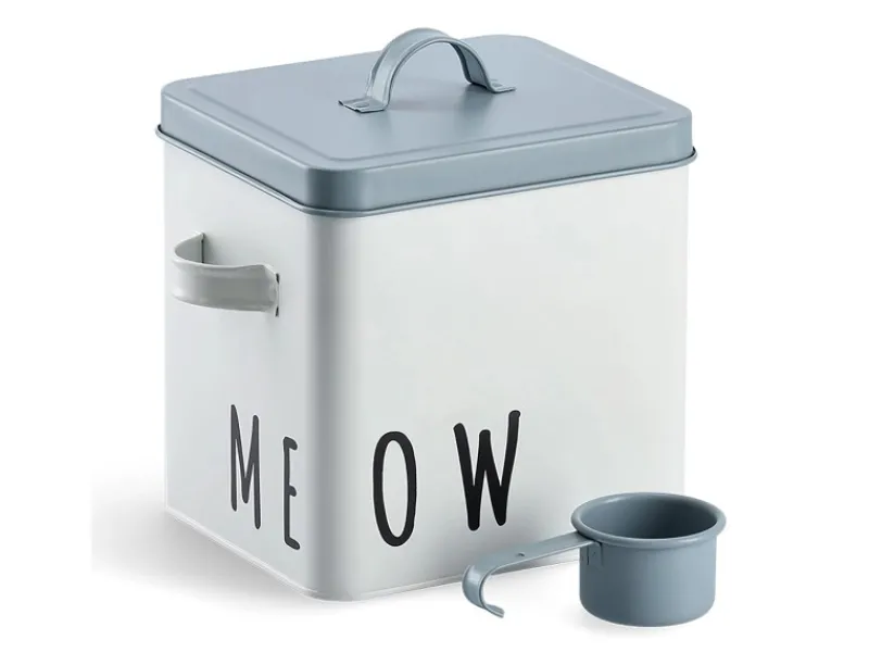 New Futterdose Meow Metall 21 cm x 16,2 cm x 23,4 cm Weiß Vorratsdosen