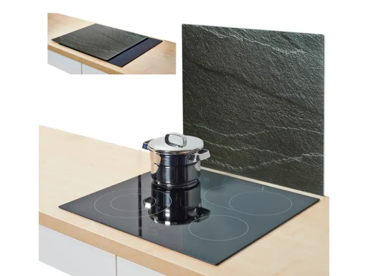 Best Zeller Herdblende-/Abdeckplatte Schiefer-Optik Glas 50 cm x 56 cm Anthrazit