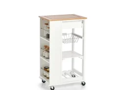 Clearance Zeller Küchenrollwagen Bambus/MDF/Metall 50 cm x 37 cm x 86,5 cm Weiß