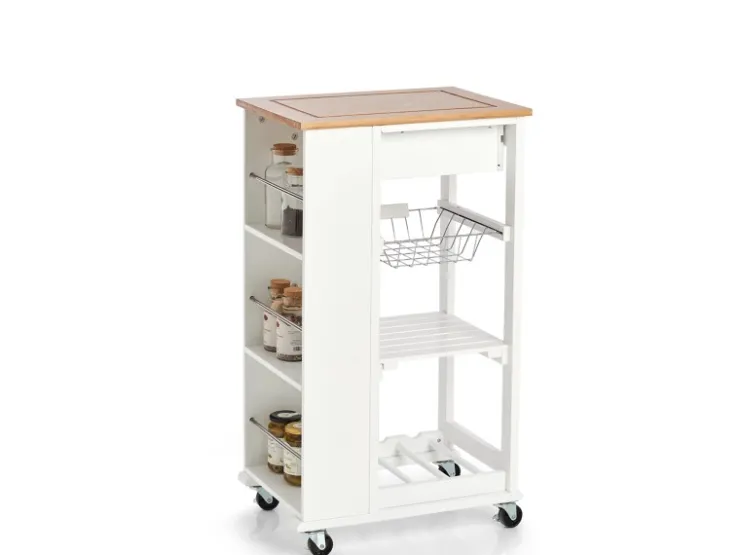 Clearance Zeller Küchenrollwagen Bambus/MDF/Metall 50 cm x 37 cm x 86,5 cm Weiß