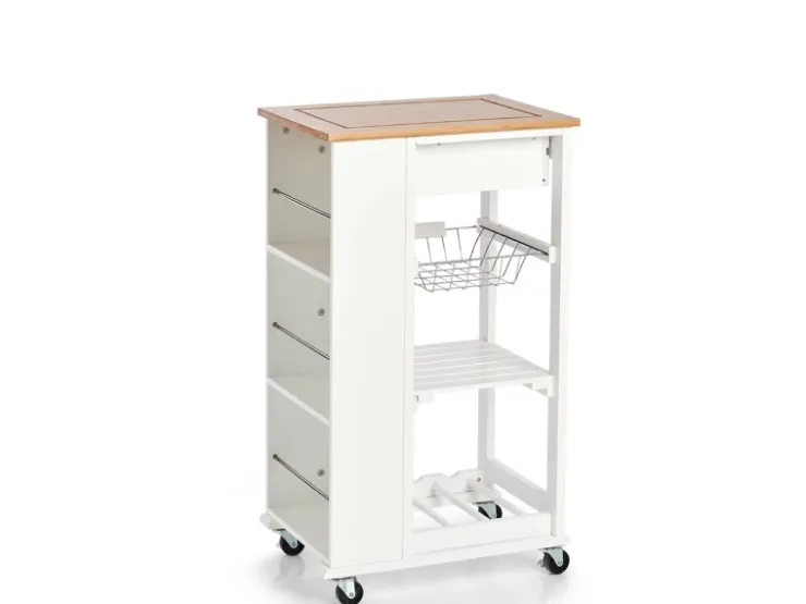 Clearance Zeller Küchenrollwagen Bambus/MDF/Metall 50 cm x 37 cm x 86,5 cm Weiß