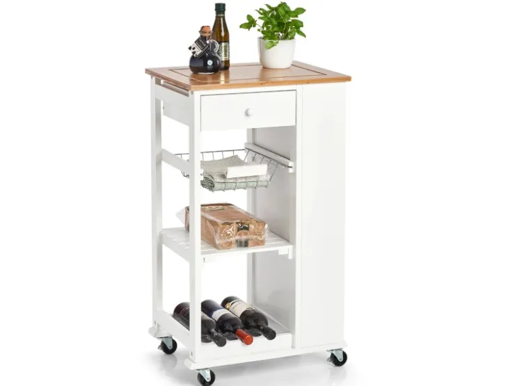 Clearance Zeller Küchenrollwagen Bambus/MDF/Metall 50 cm x 37 cm x 86,5 cm Weiß