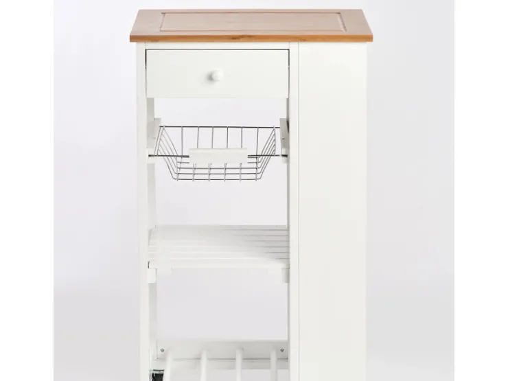 Clearance Zeller Küchenrollwagen Bambus/MDF/Metall 50 cm x 37 cm x 86,5 cm Weiß