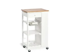 Clearance Zeller Küchenrollwagen Bambus/MDF/Metall 50 cm x 37 cm x 86,5 cm Weiß