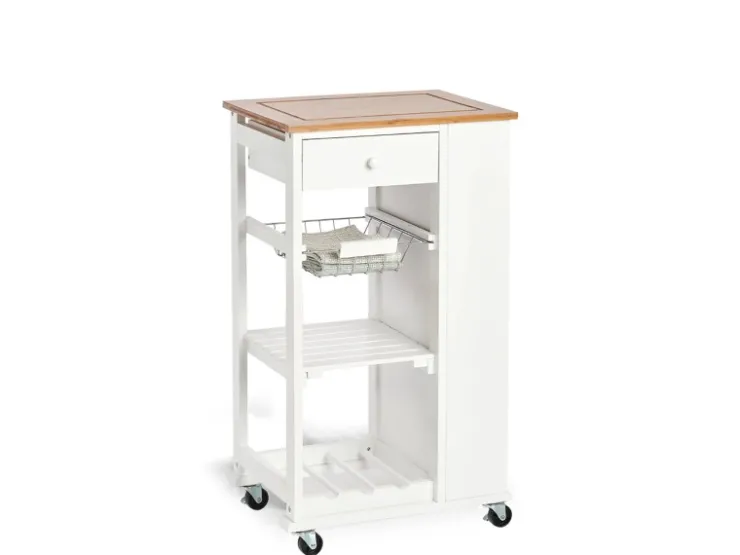 Clearance Zeller Küchenrollwagen Bambus/MDF/Metall 50 cm x 37 cm x 86,5 cm Weiß