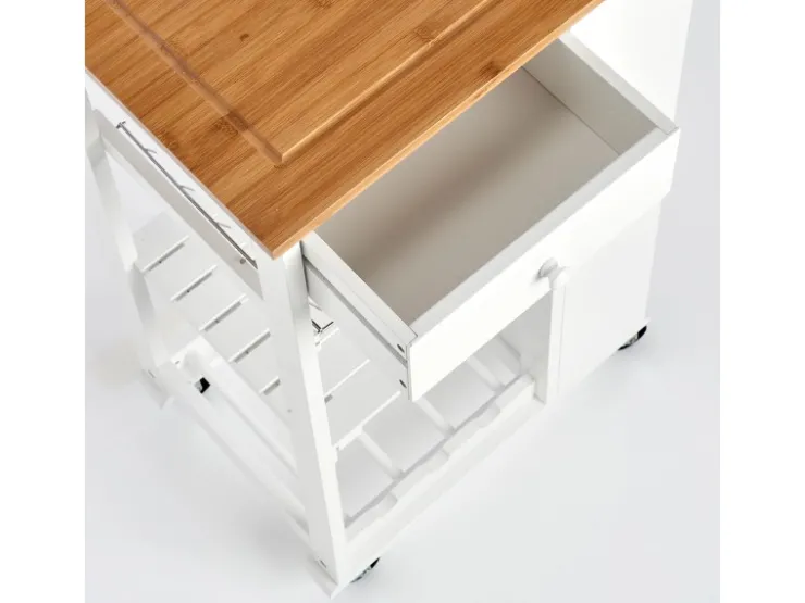 Clearance Zeller Küchenrollwagen Bambus/MDF/Metall 50 cm x 37 cm x 86,5 cm Weiß
