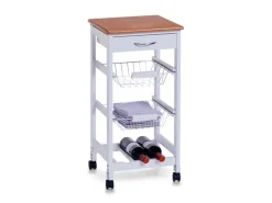 New Zeller Küchenrollwagen MDF mit Bambusdekor-Top 37 cm x 37 cm x 76,5 cm Weiß