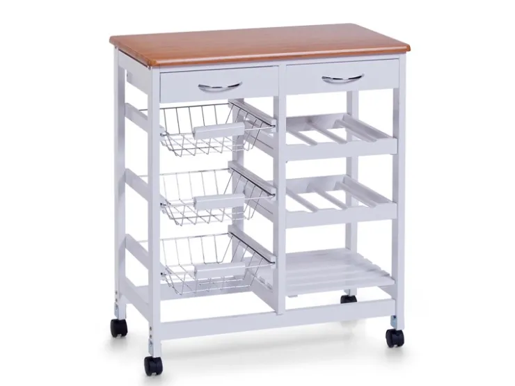 Zeller Servierwagen<Küchenrollwagen MDF mit Bambusdekor-Top 66 cm x 36 cm x 76 cm Weiß