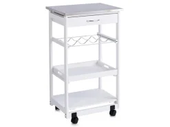 Zeller Servierwagen<Küchenrollwagen mit Edelstahltop 82 cm x 37 cm x 47 cm Weiß